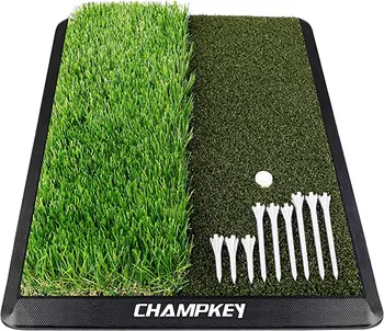 CHAMPKEY Doble de Césped de Golf Golpear Mat | Vienen con 9 Tees de Golf Y 1 Goma Tee | Heavy Duty forro de Goma para la Práctica del Golf Mat